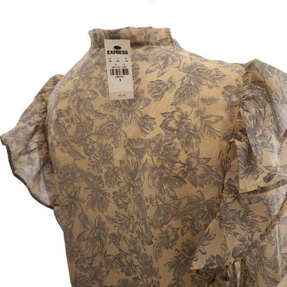 Express women's small blue floral Victorian ruffle long sleeve NWT blouse - Picture 3 of 5